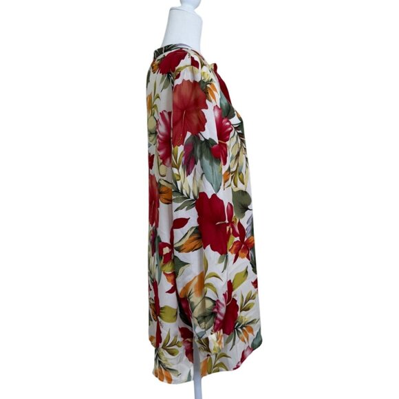 Due Per Due Women's 14W Top Silk Long Sleeve Button-Up Blouse Floral White Red - Picture 2 of 8